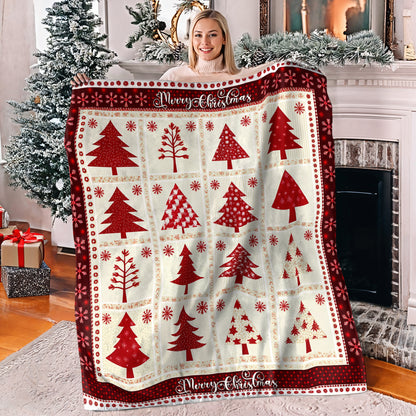 Shineful Fleece Blanket Merry Christmas Tree Patchwork