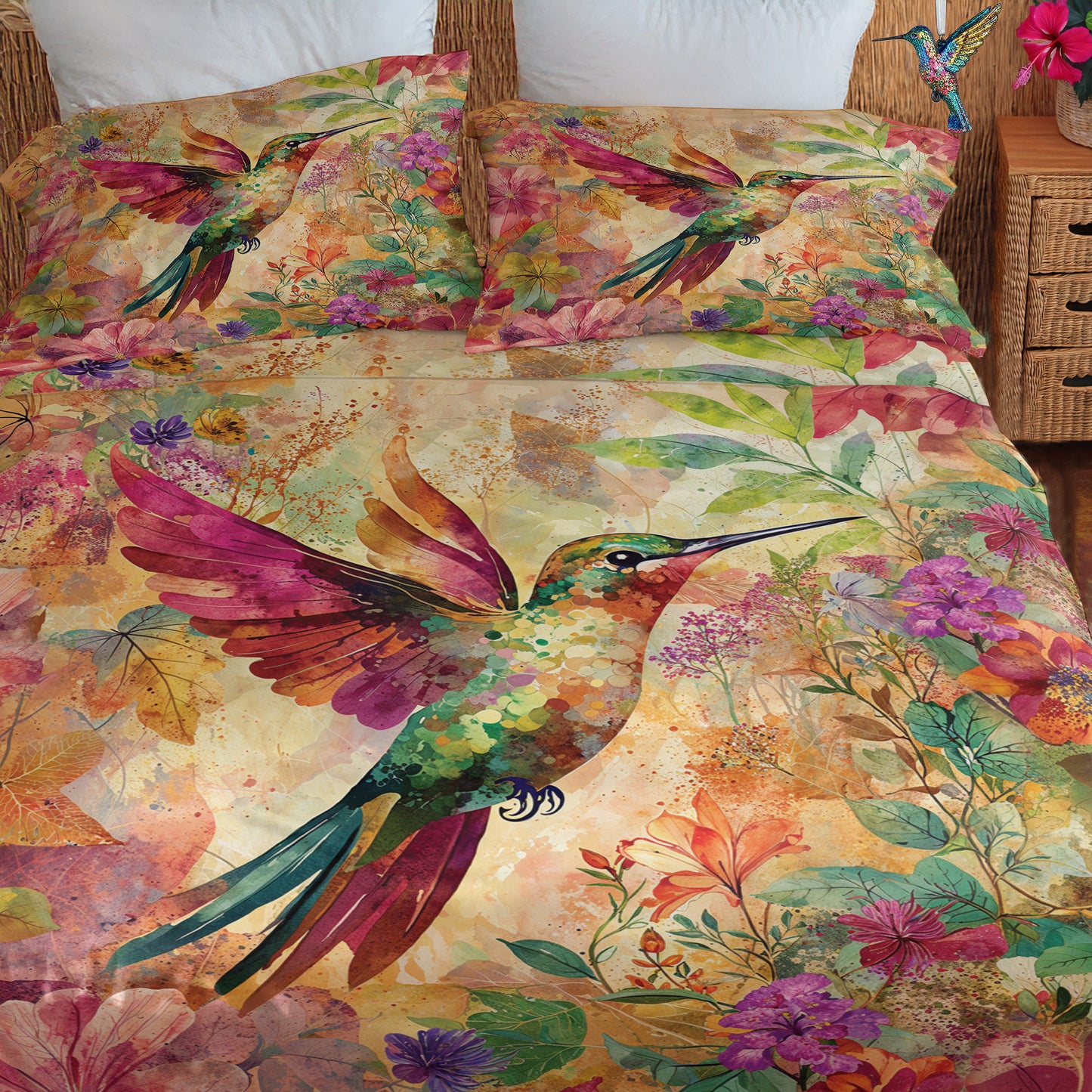 Shineful 4-Piece Bed Sheet Set - Hummingbird Bliss