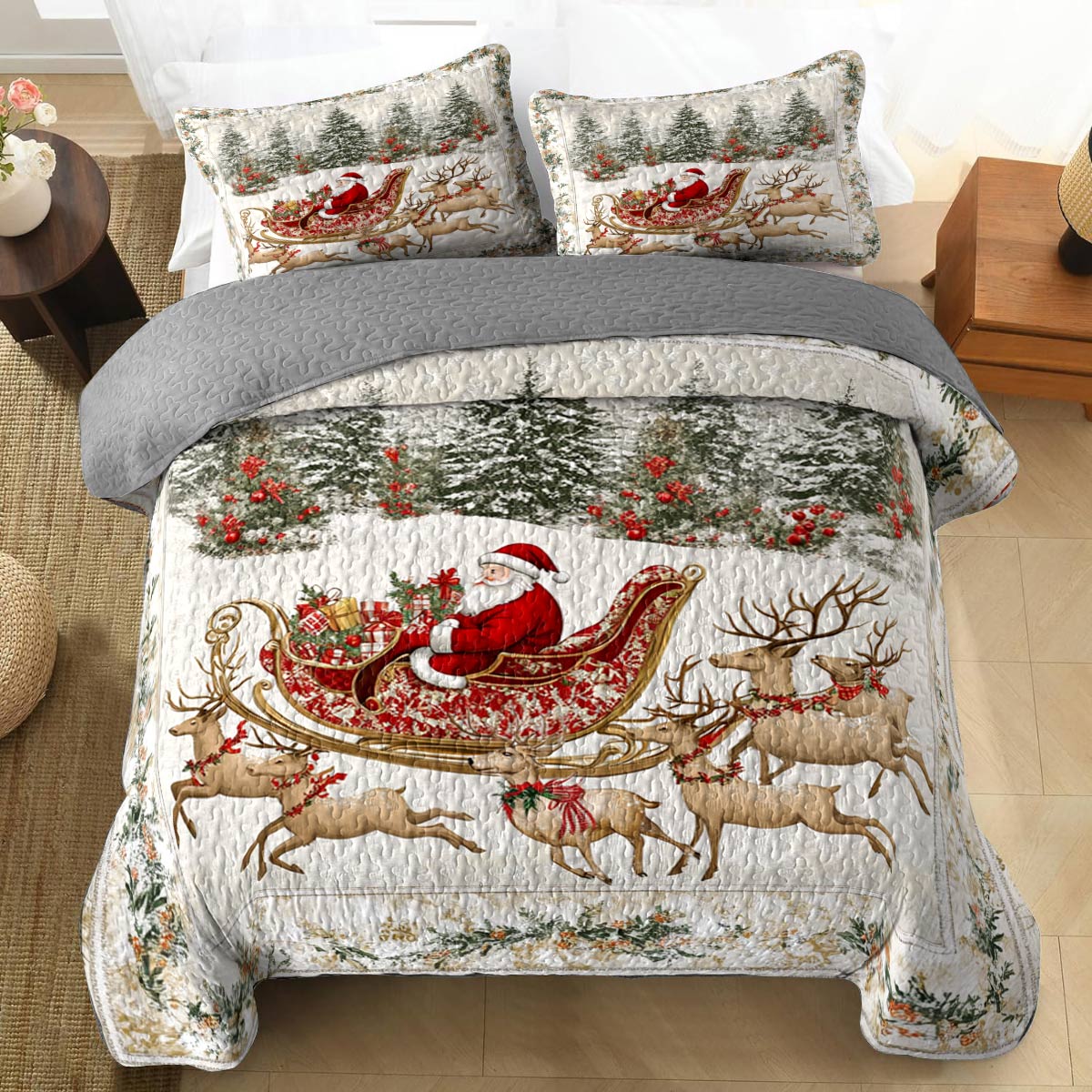 Shineful All Season Quilt 3-Piece Set Vintage Floral Christmas