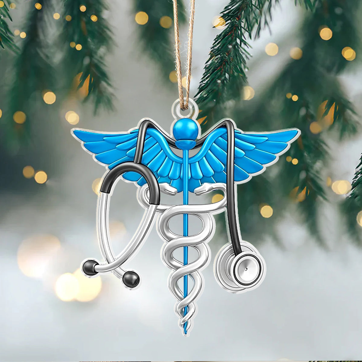 Glänzendes 2D-Acryl-Ornament – ​​Medizinischer Caduceus