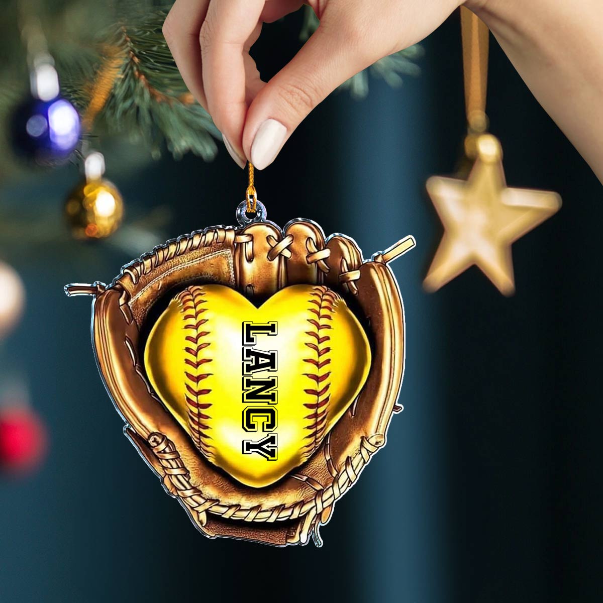 Glänzendes 2D Acryl Ornament Personalisiertes Softball Herz 