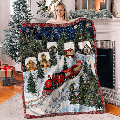 Shineful Fleece Blanket Christmas Train Winter Wonderland