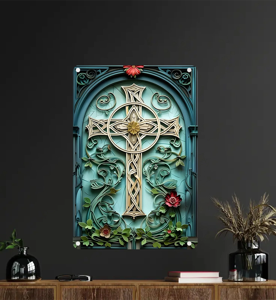 Shineful 2D Metal Sign Floral Grace Celtic Cross