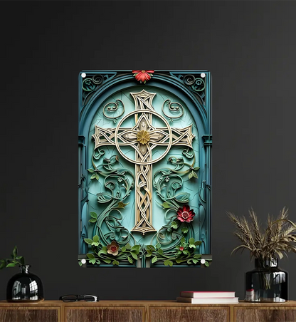 Shineful 2D Metal Sign Floral Grace Celtic Cross