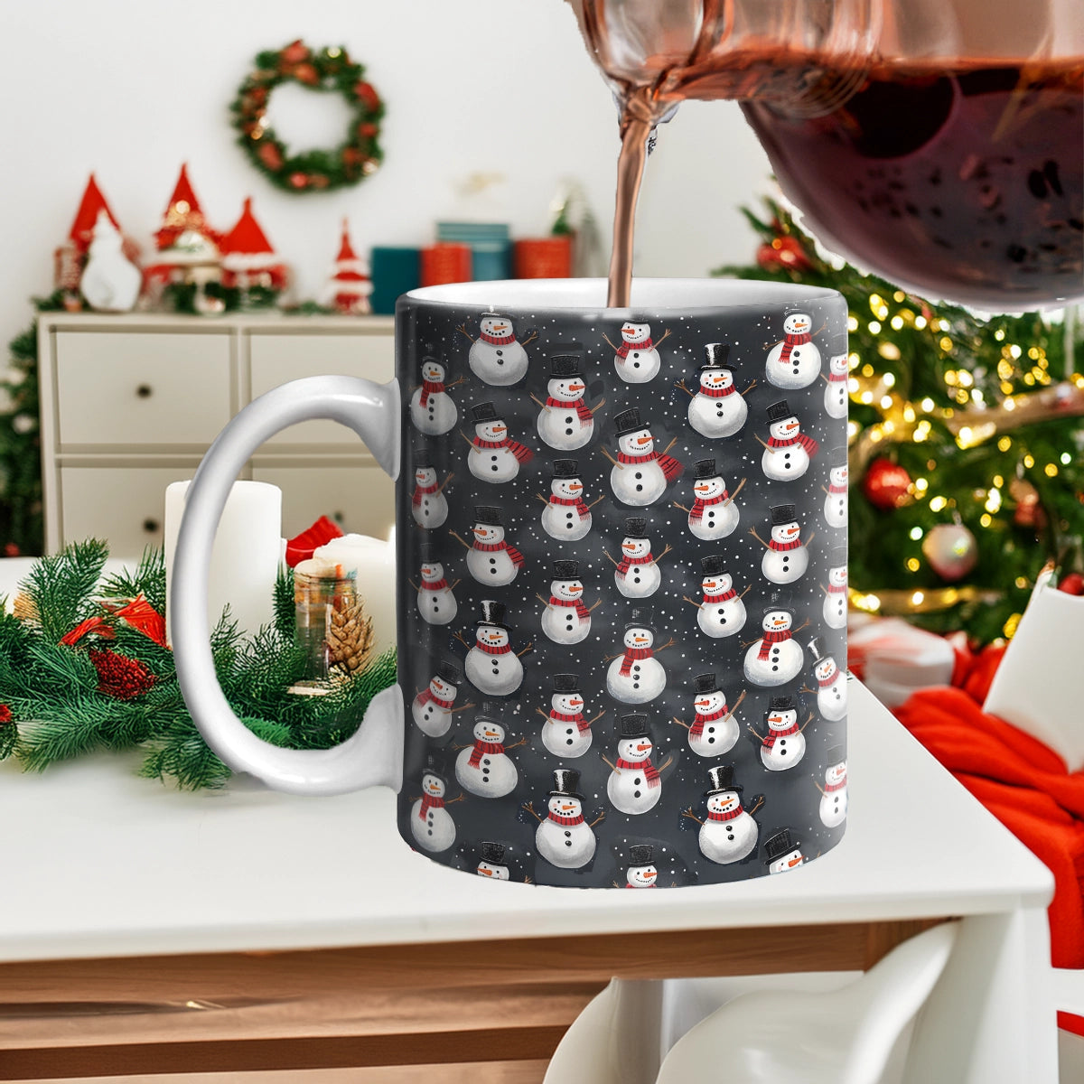 Tasse en céramique brillante Holiday Hugs Bonhomme de neige Noël