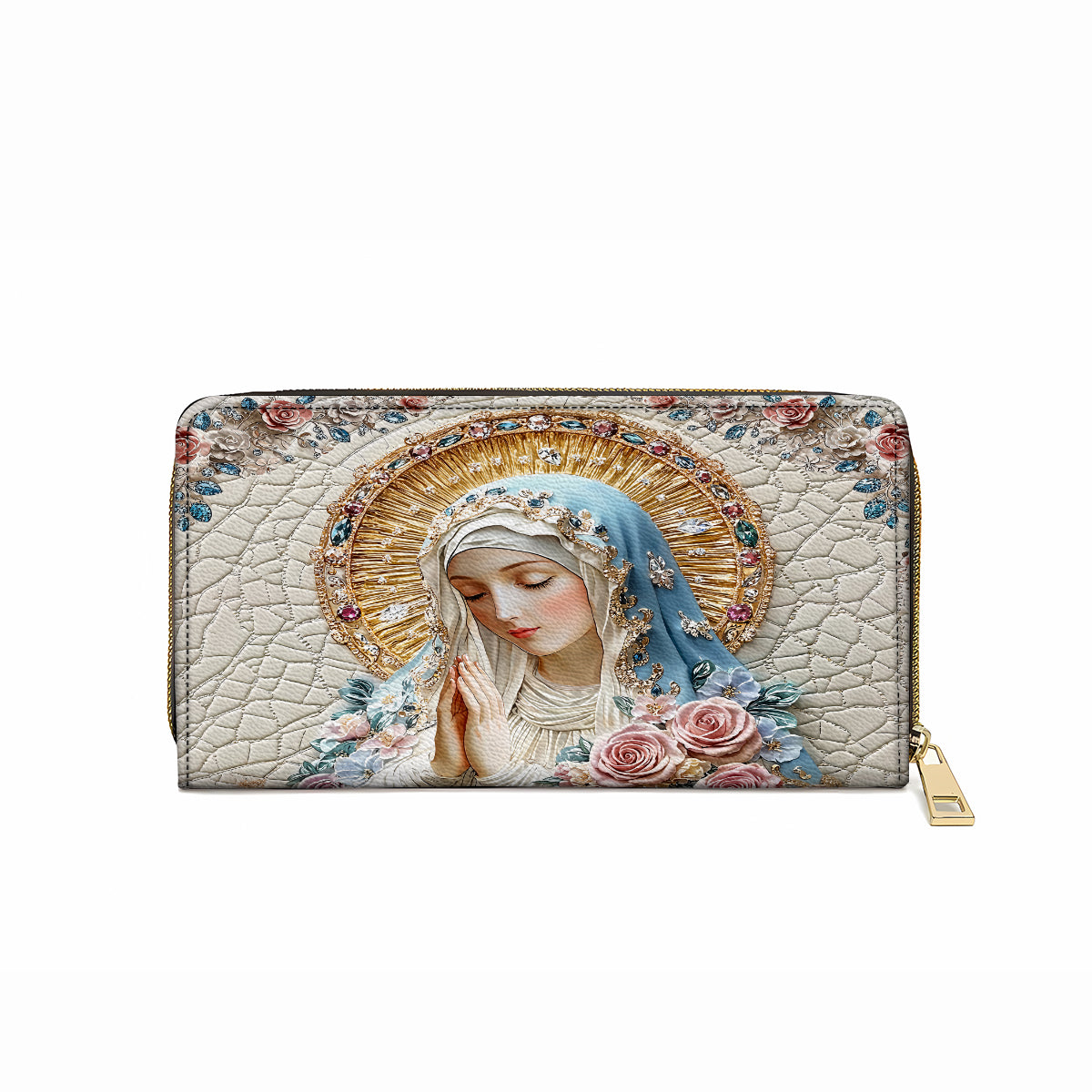 Shineful Leather Clutch Purse With Wristlet Strap Handle Divine Elegance Virgin Mary