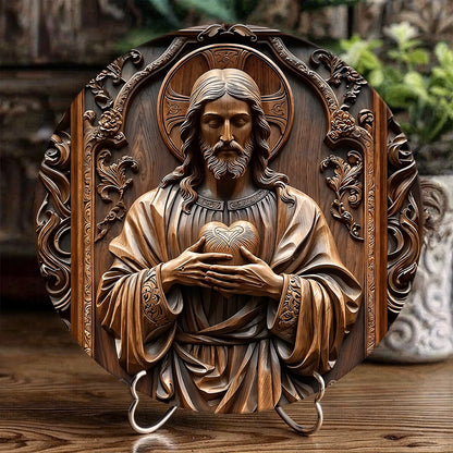 Shineful 2D Wooden Plaque, Hanging Decor, Door Sign Sacred Heart Reverence