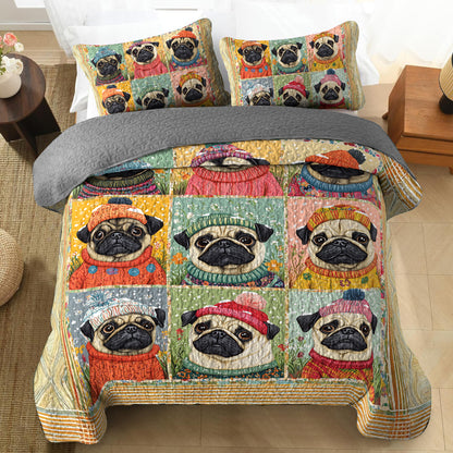 Shineful All Season Quilt 3-Piece Set First Snow Of Pug