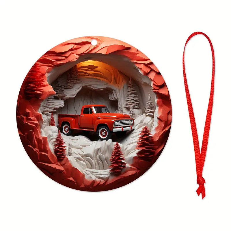 Shiny 2D Acryl Ornament - Pack Rabatt Rote Weihnachten Lastwagen Holz 