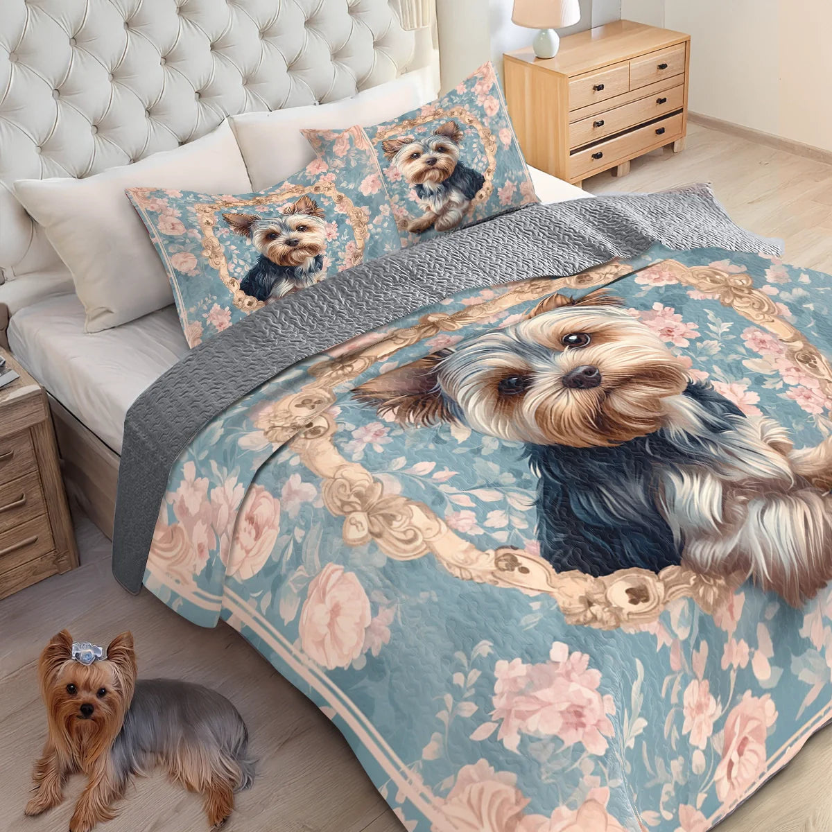 Shineful All Season Quilt 3-Piece Set Yorkie Blossom Elegance