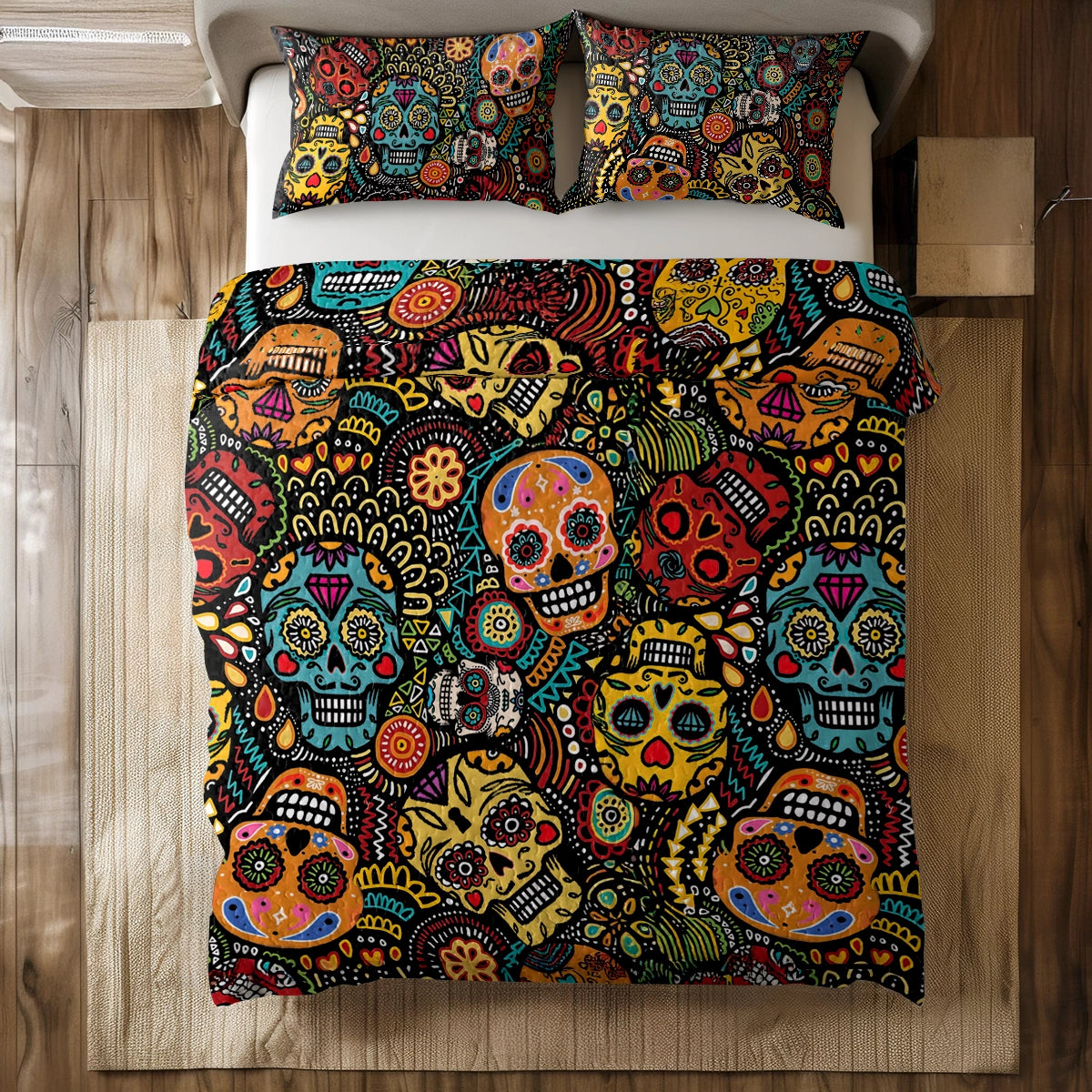 Shineful All Season Quilt 3-Piece Set - Psychedelic Skull Dream