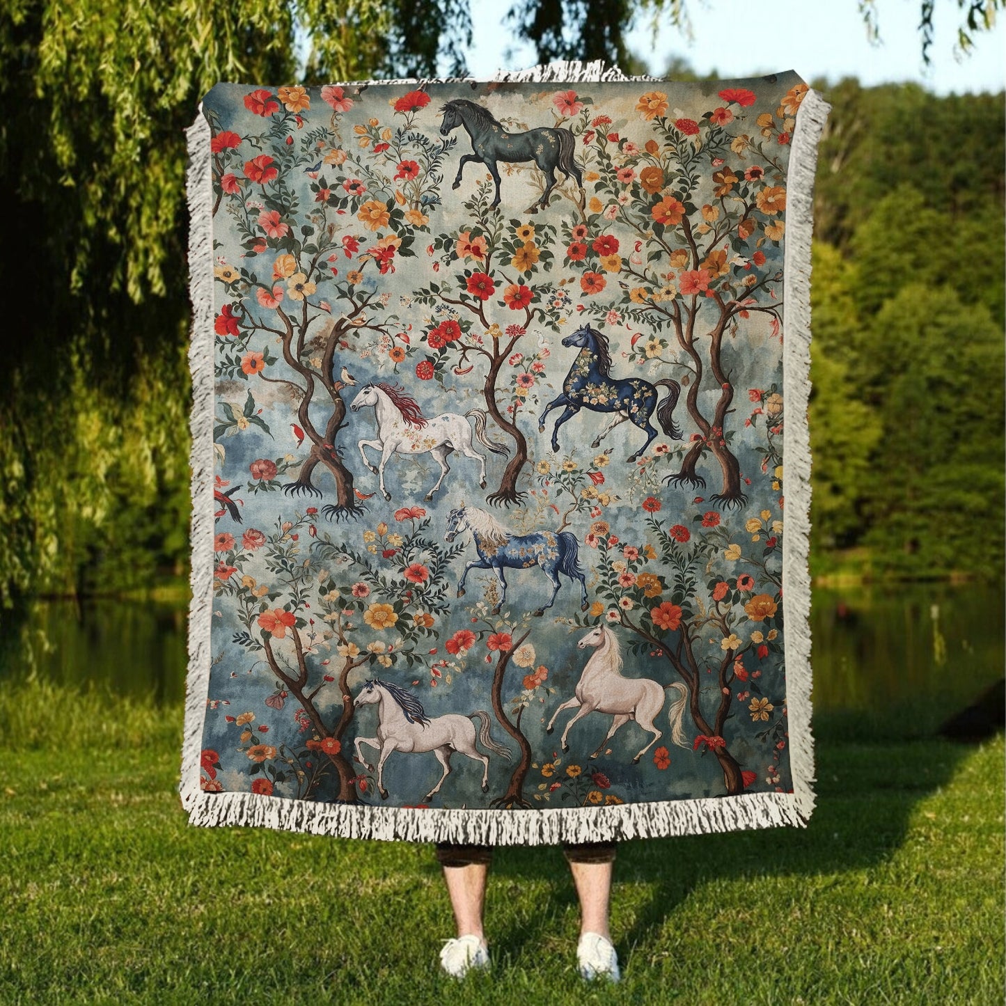 Shineful Woven Tapestry Throw Blanket - Mystical Steeds