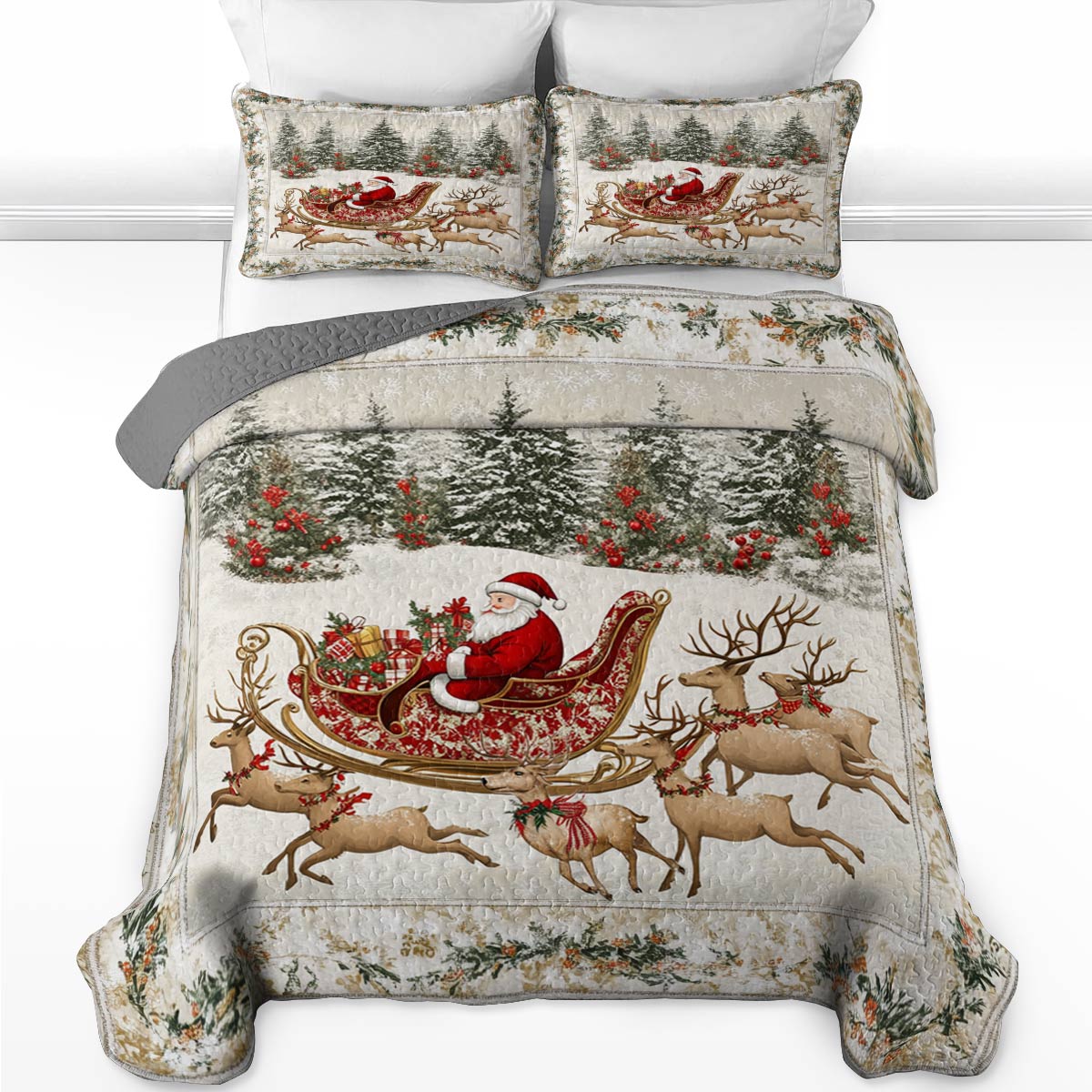 Shineful All Season Quilt 3-Piece Set Vintage Floral Christmas