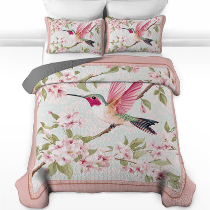 Shineful All Season Quilt 3-Piece Set Floral Hummingbird Springtime