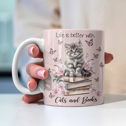 Glänzende Keramiktasse „Kitty's Literary Escape“