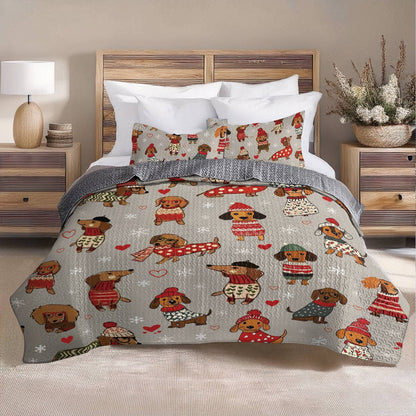 Shineful All Season Quilt 3-Piece Set Dachshunds in Red