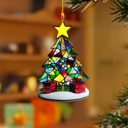 Glänzendes 2D-Acryl-Ornament – ​​Weihnachtsbaum aus Buntglas 