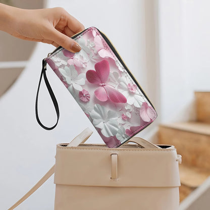 Shineful Leather Clutch Purse With Wristlet Strap Handle Butterfly Blossom Elegance