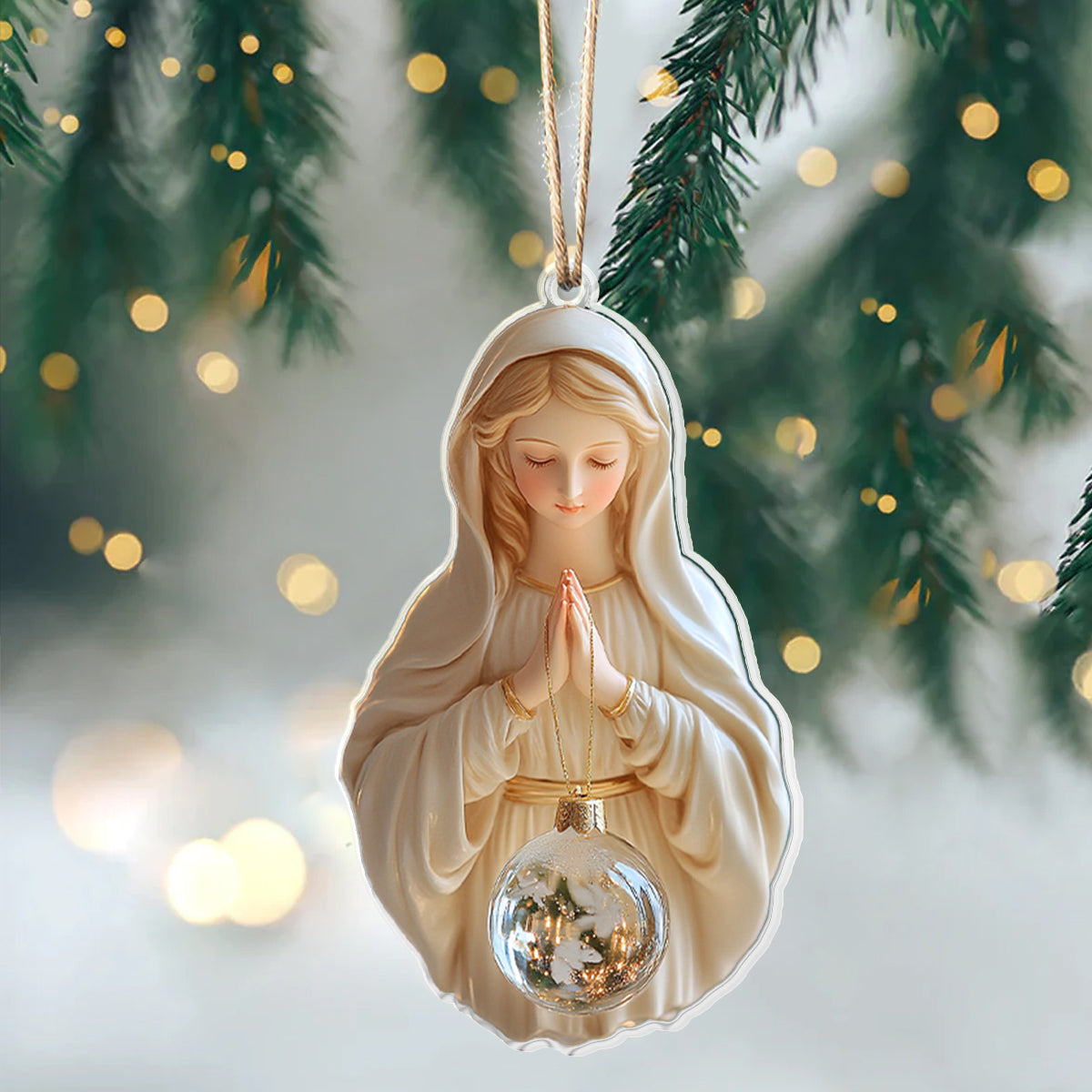 Glänzendes 2D-Ornament aus Acryl – Heilige Maria Weihnachten 