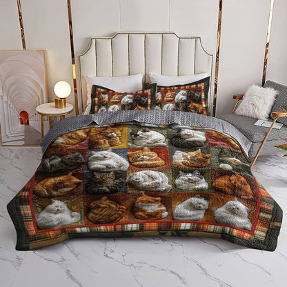 Shineful Flat Print All Season Quilt 3-Piece Set Pretty Cats Sleeping