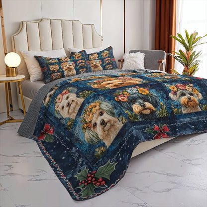 Shineful All Season Quilt 3-Piece Set - Yorkie Floral Dreams