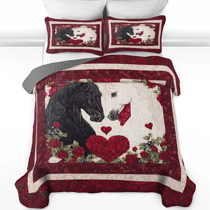 Shineful All Season Quilt 3-Piece Set Lovers’ Embrace Horse