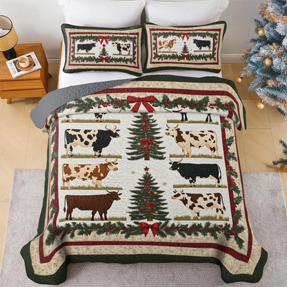 Shineful All Season Quilt 3-Piece Set Beautiful Christmas Cattle