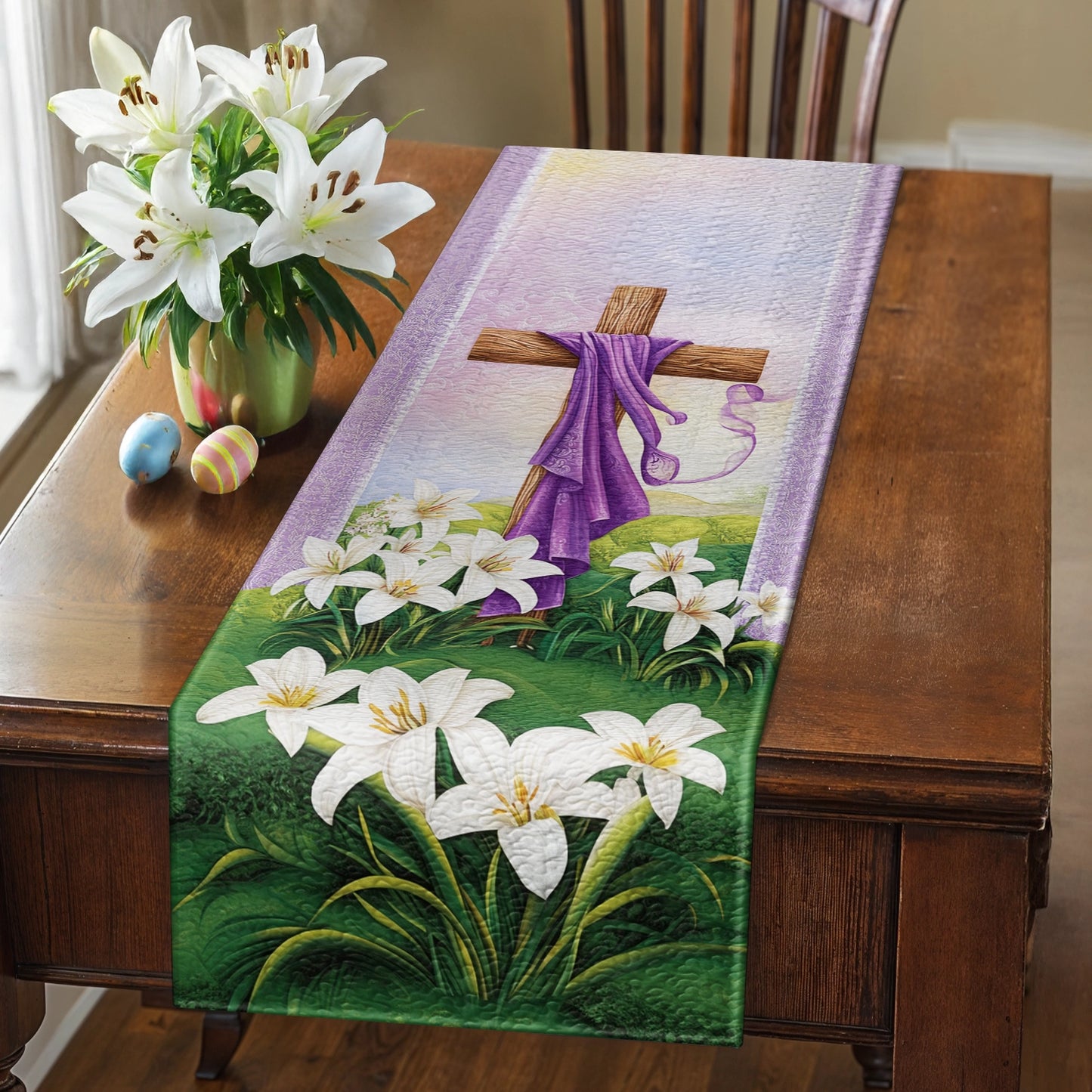 Shineful 2D Flat Print Quilted Table Runner Cross of Renewal