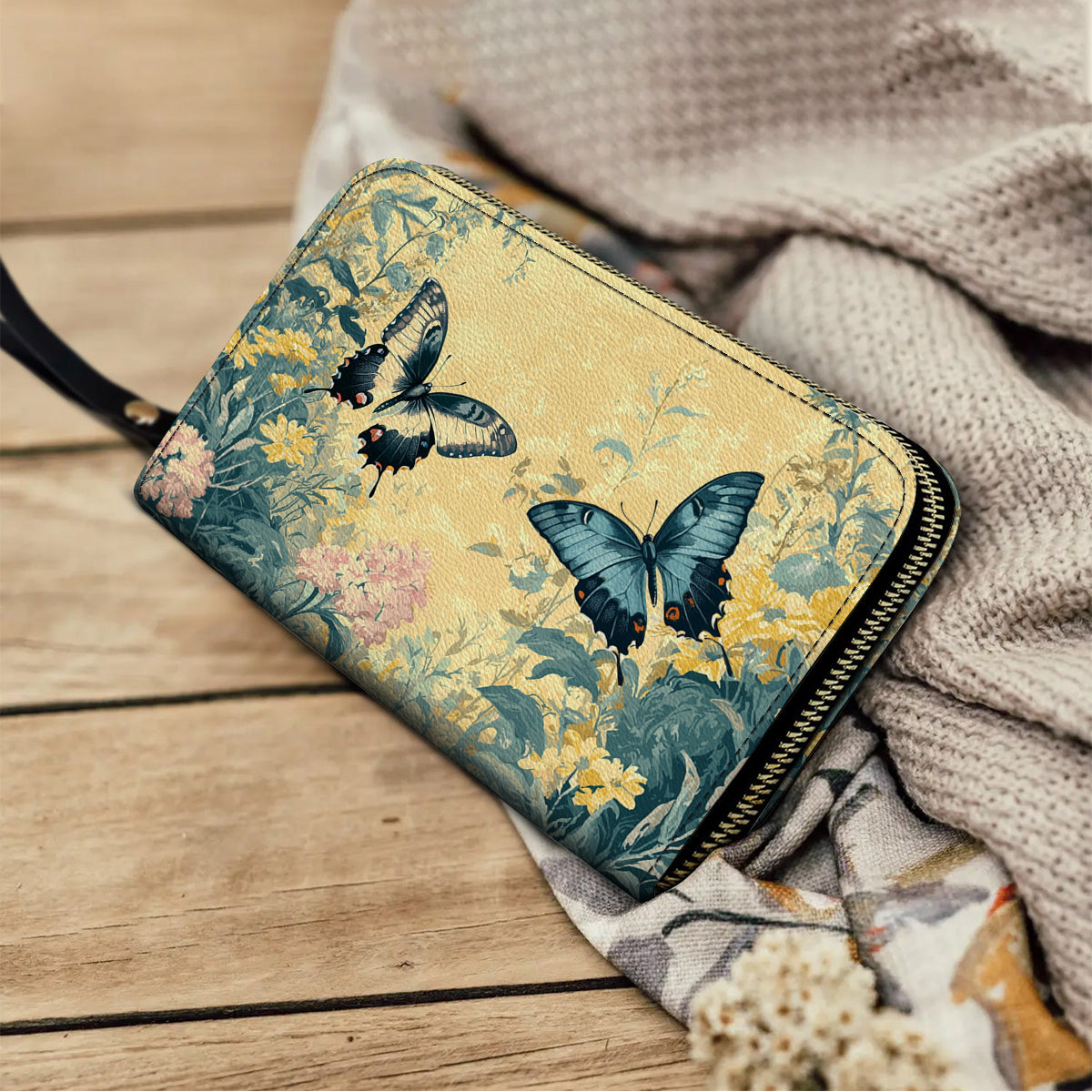 Shineful Leather Clutch Purse With Wristlet Strap Handle Secret Garden Wings