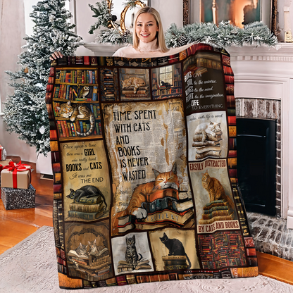 Shineful Fleece Blanket Purrfectly Literary Bookish Cat