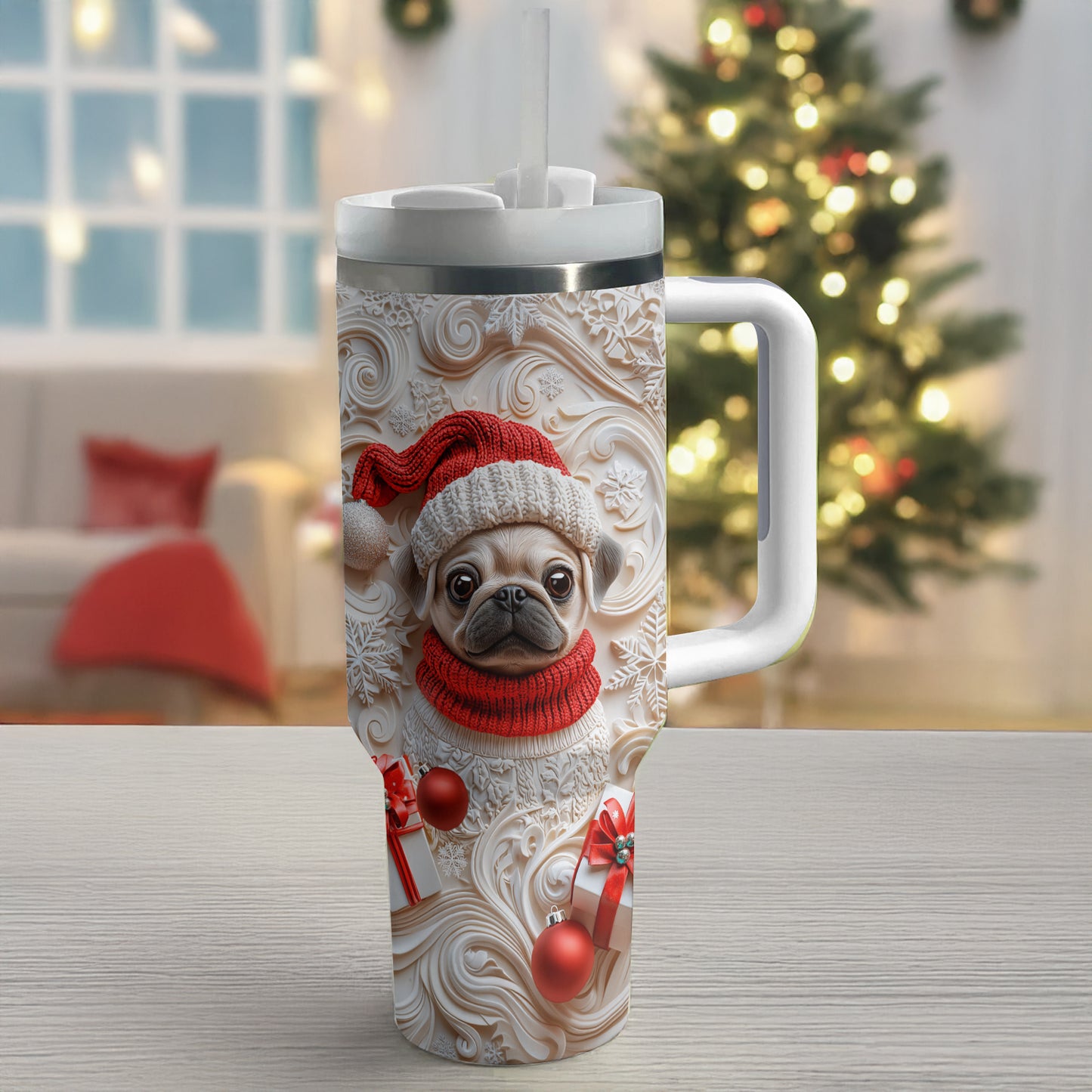 Shineful Glossy Tumbler Snowy Christmas Pug