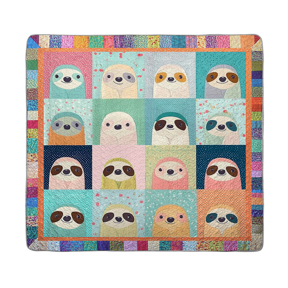 Shineful All Season Quilt 3-Piece Set Colorful Sloth Bliss