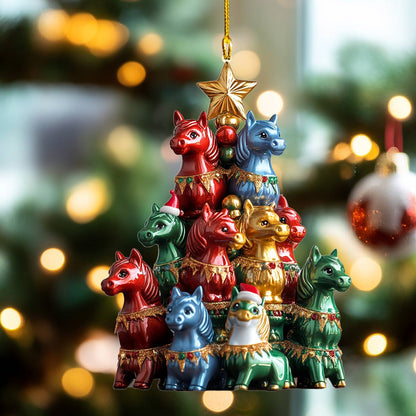 Shineful 2D Acrylic Ornament Stacked Stallions Christmas