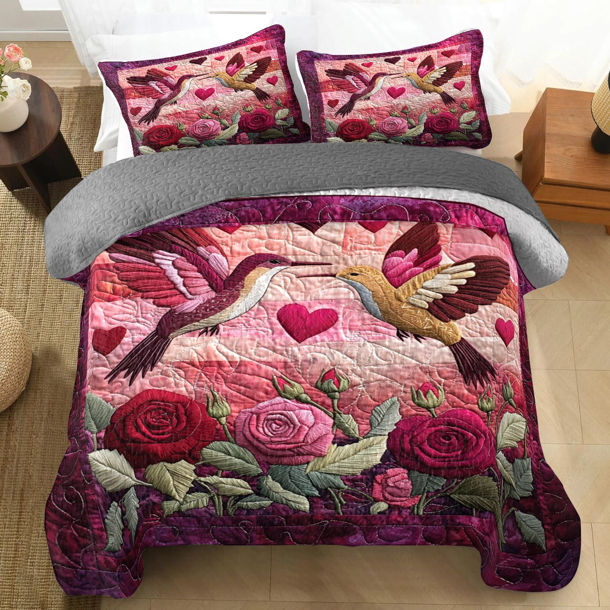 Ensemble de couette toutes saisons Shineful 3 pièces avec couette Hearts &amp; Roses 