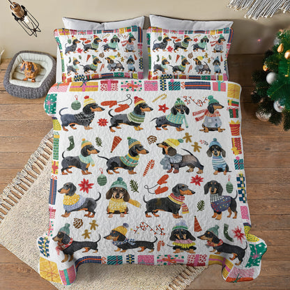 Shineful All Season Quilt 3-Piece Set Cozy Christmas Dachshund