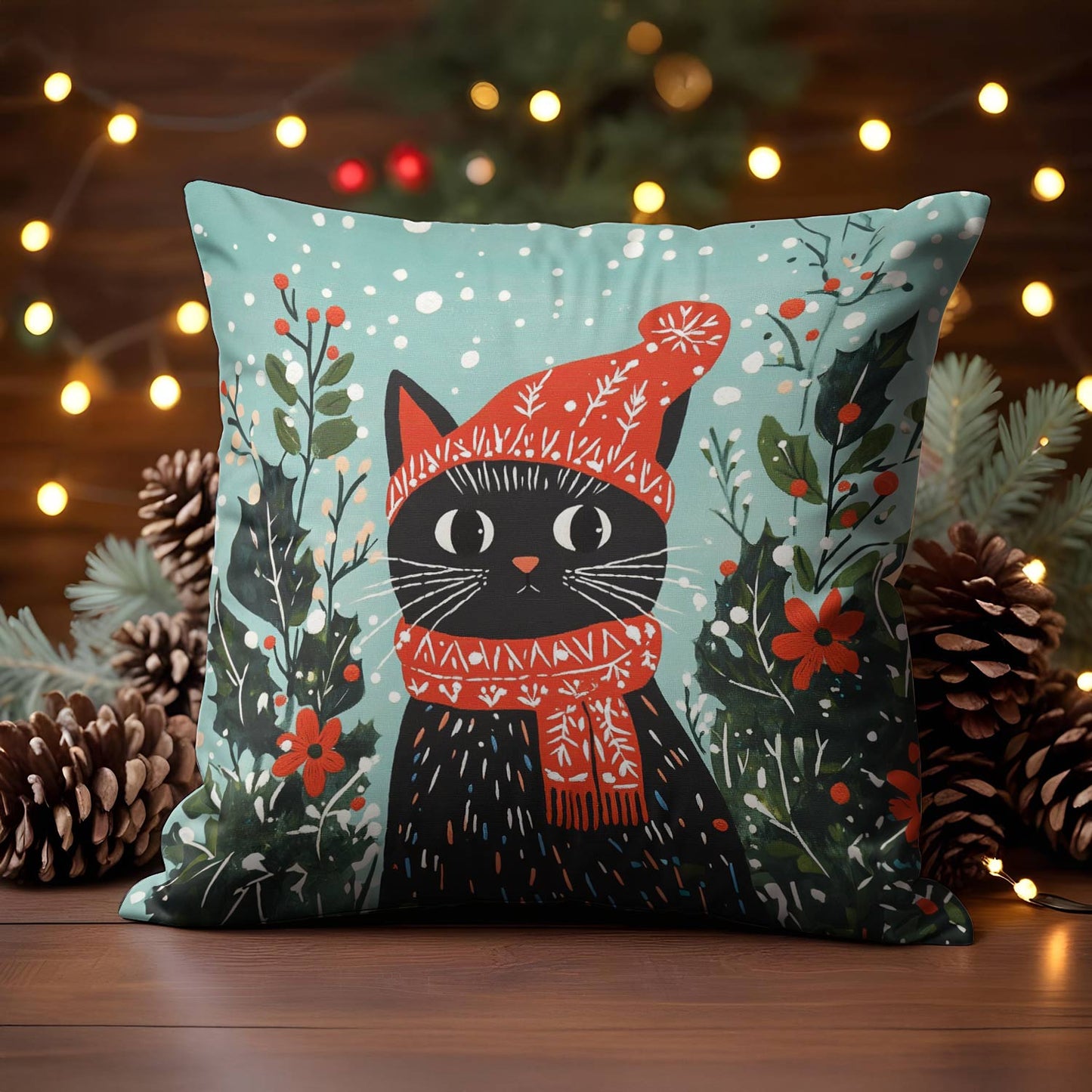 Shineful 2D Print Cushion Cover, Pillowcase, Pillows Covers Festive Feline