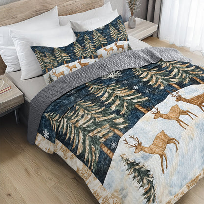 Shineful All Season Quilt 3-Piece Set Winter Wonderland Deer