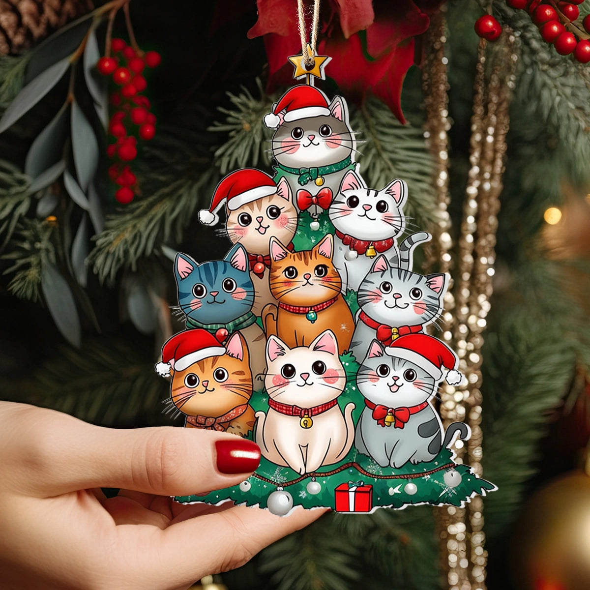 Shineful 2D Acrylic Ornament - Purr-fectly Stacked Christmas Cats