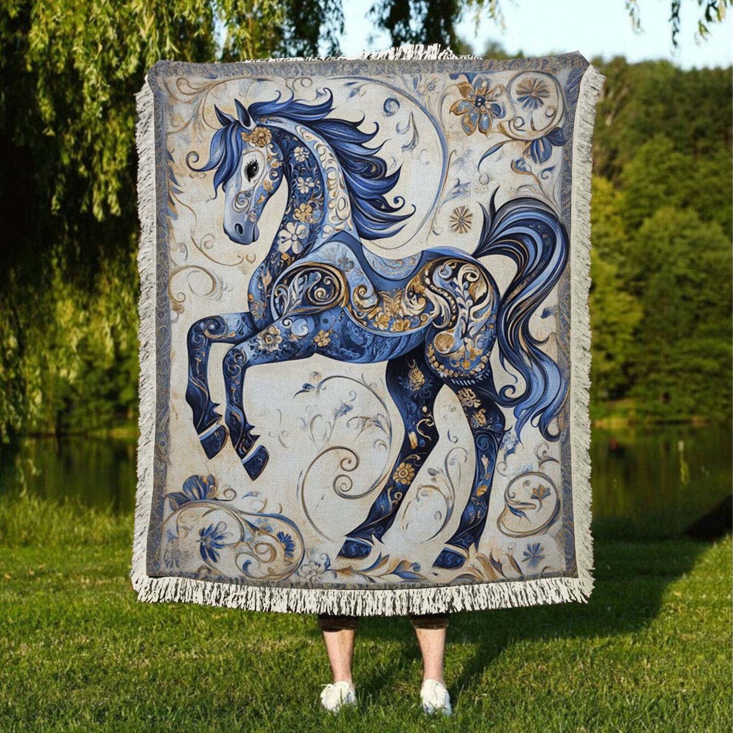 Shineful Woven Tapestry Throw Blanket Majestic Blues