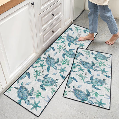 Shineful Ultra-Thin Non Skid Floor Mat, Kitchen Rugs Sea Turtle Blue Flow