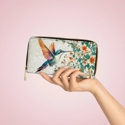 Shineful Leather Clutch Purse With Wristlet Strap Handle Hummingbird Harmony