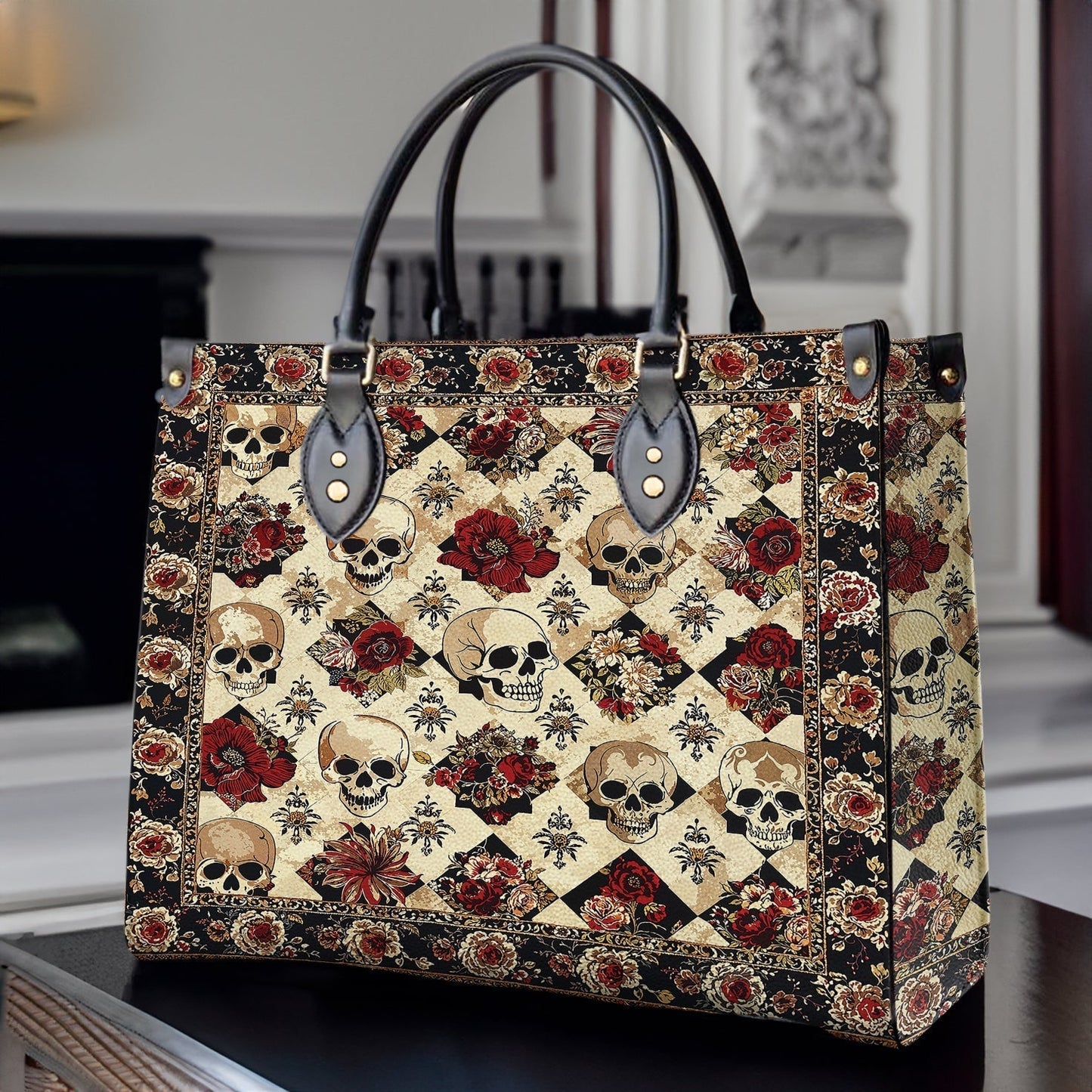 Shineful Leather Bag Elegant Skull Roses