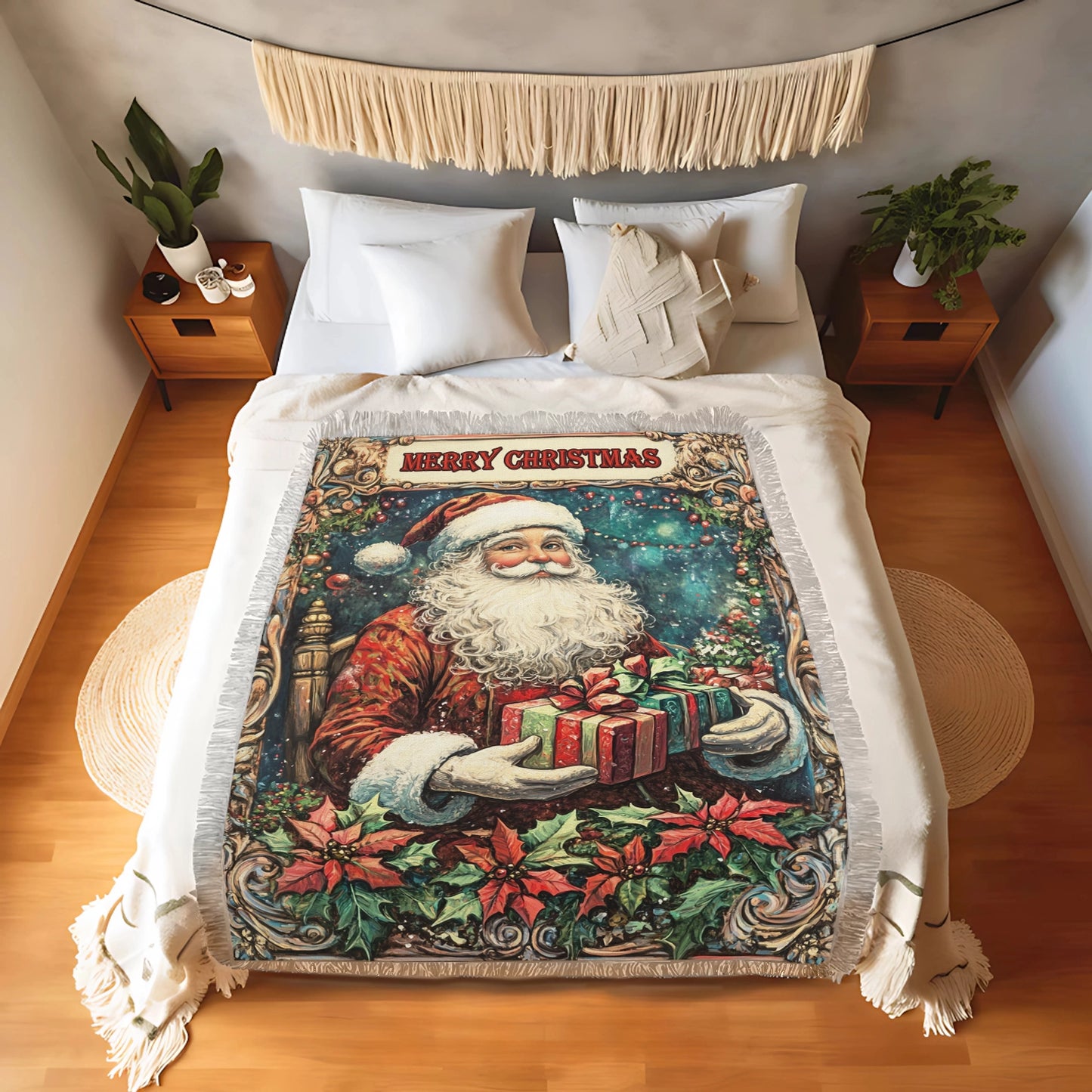 Shineful Woven Tapestry Throw Blanket Santa's Cheerful Gift