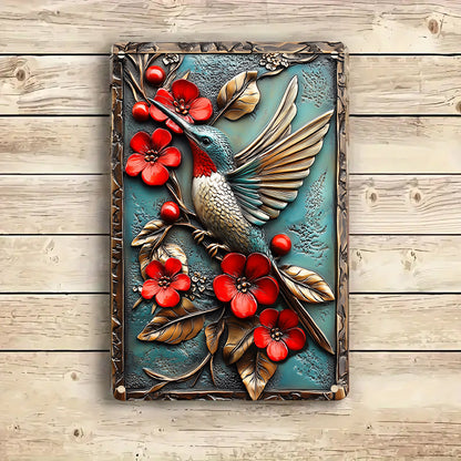 Shineful 2D Metal Sign Charming Floral Hummingbird