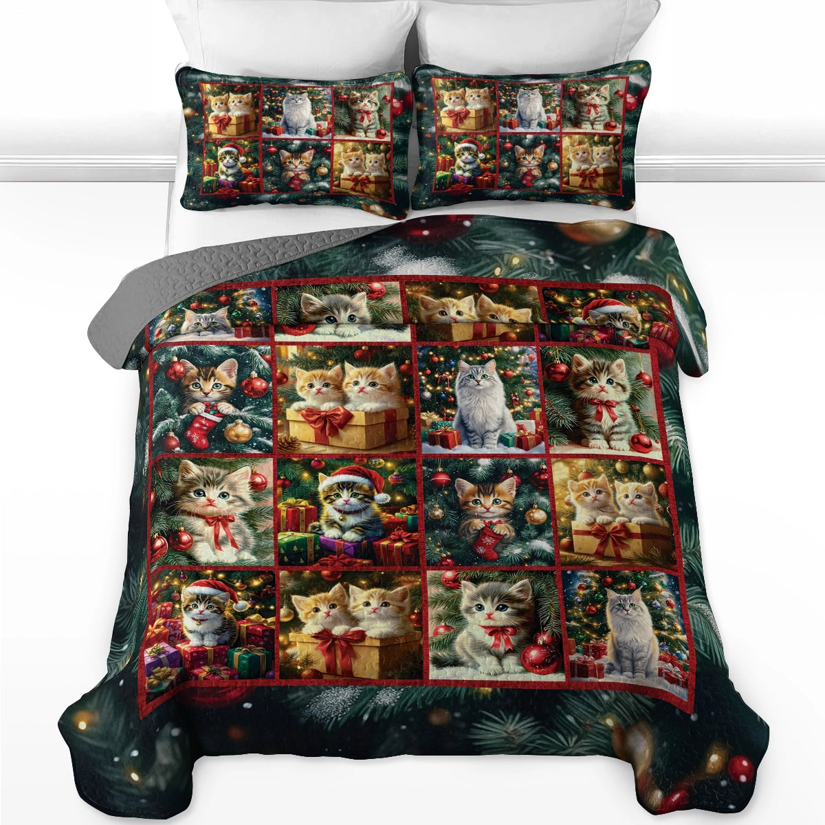 Shineful All Season Quilt 3-Piece Set - Kitten Christmas Cuddles