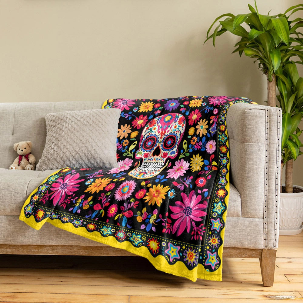 Shineful Fleece Blanket Vibrant Skull Floral