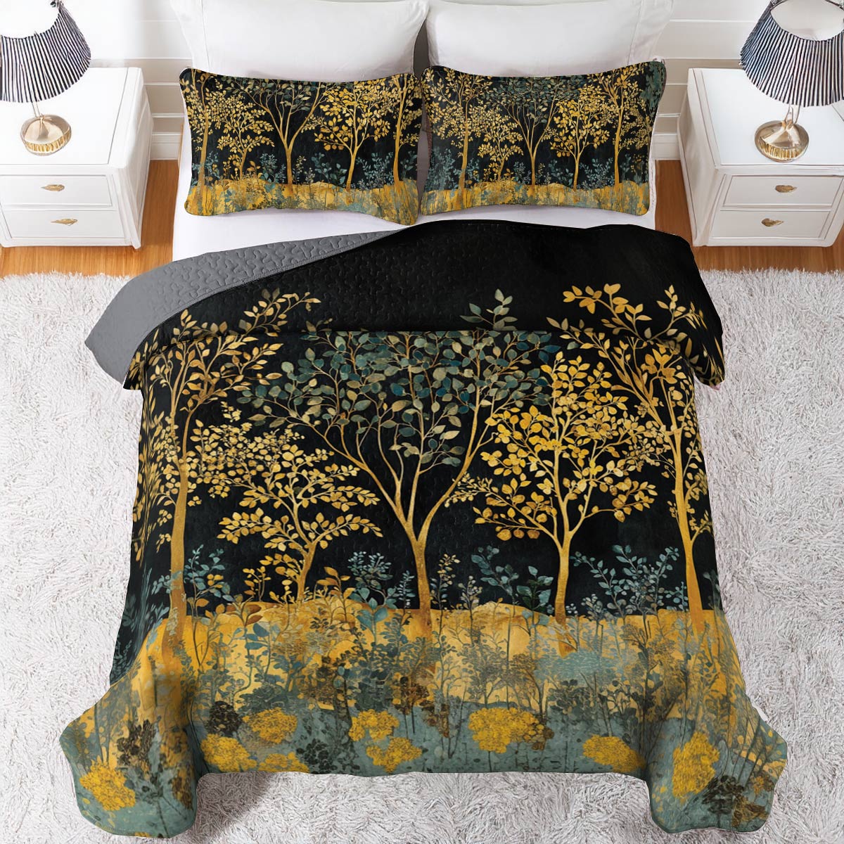 Shineful All Season Quilt 3-Piece Set Golden Forest