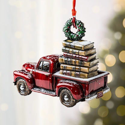 Glänzendes 2D-Acryl-Ornament „Festlicher Bücher-Truck“