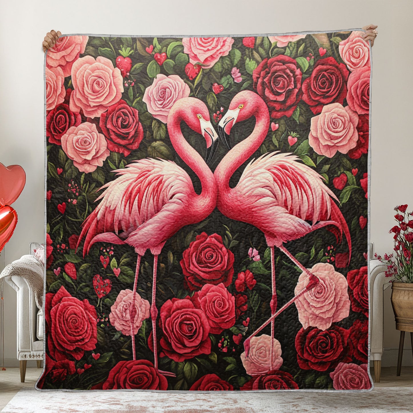 Shineful Flat Print Faux Quilt Blanket Forever Flamingo Bliss