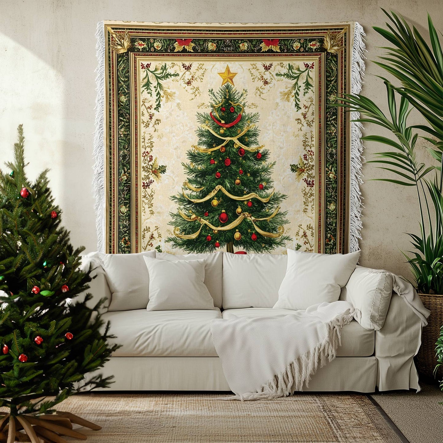 Shineful Woven Tapestry Throw Blanket Classic Christmas Tree